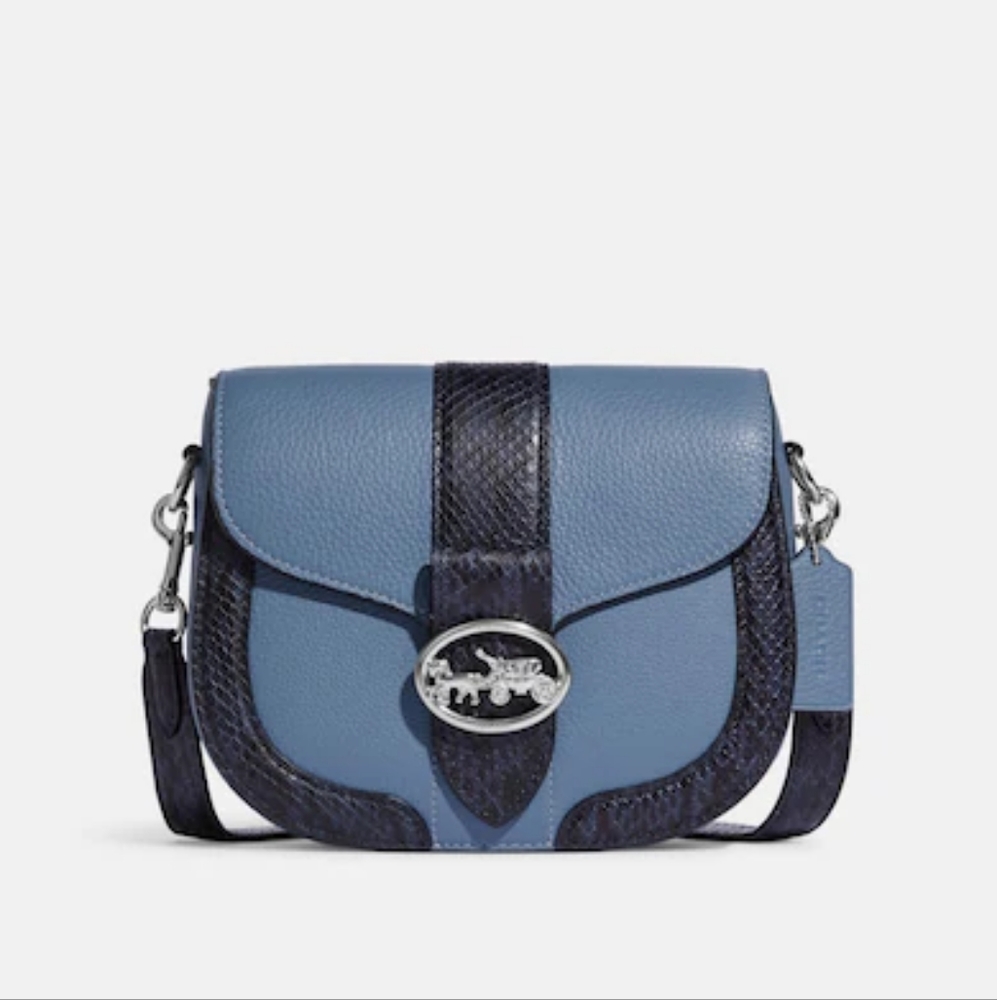 Coach Georgie Saddle Bag Leather Crossbody Silver/Indigo Multi